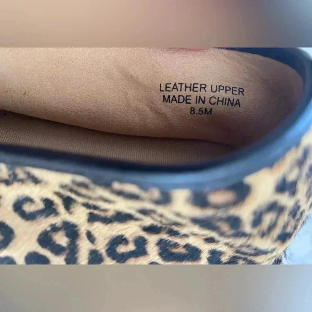 Talbots Leopard Calf Hair Cap Toe Leather Espadrille Flat Loafer Slip-On 8.5 NEW - Picture 9 of 9